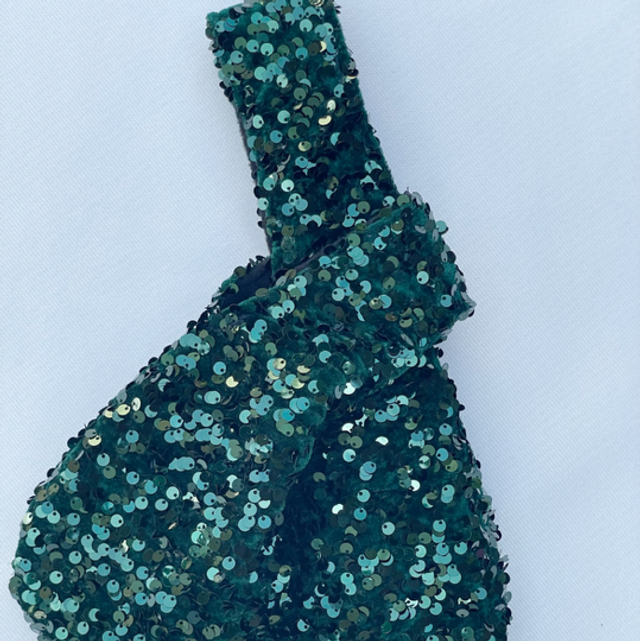 Emerald Green Sequin Knot Bag