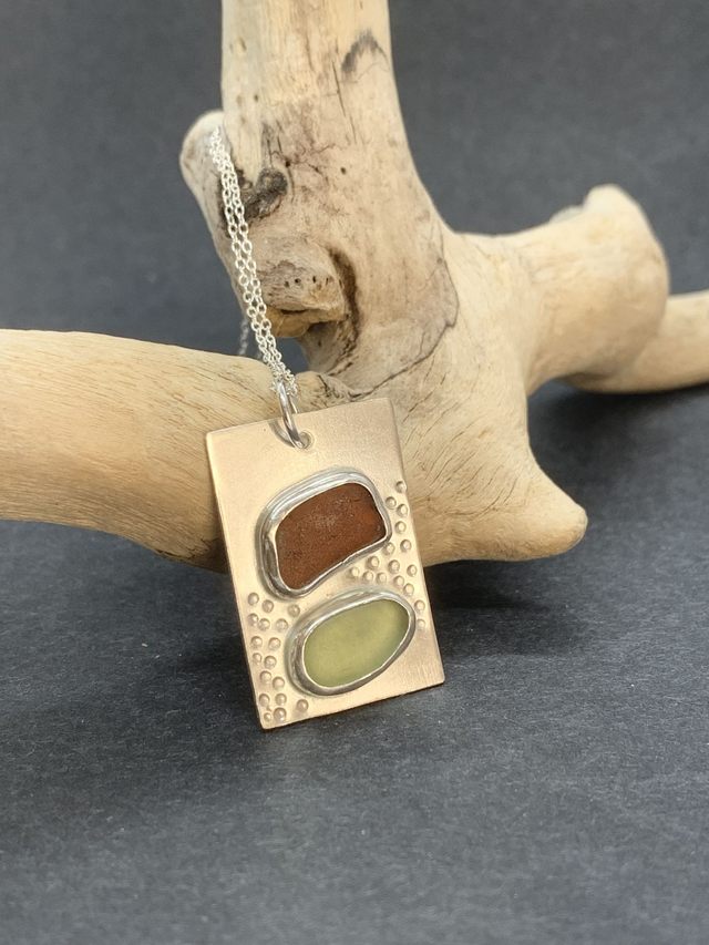 Handmade silver necklace with multicolour seaglass