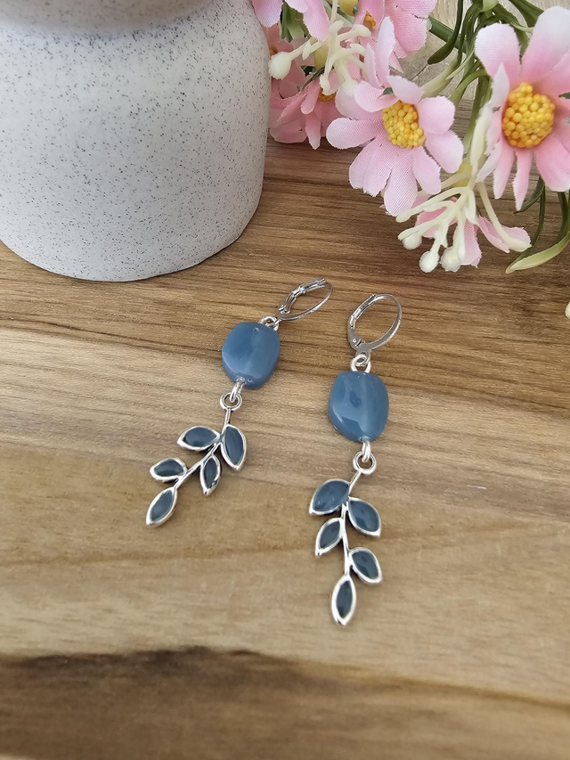 🎨Éclat de Douceur -&quot;Brise Pastel&quot;– Boucles Feuillage en Bleu Pastel🎨