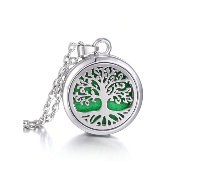 Collier diffuseur d'huiles essentielles avec chaîne argent " Arbre de vie "