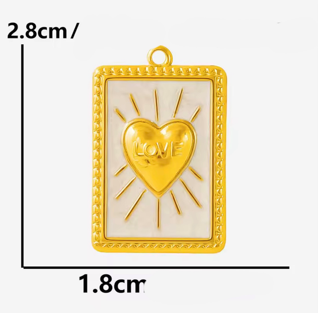 Charm rettangolo love madreperla base gold 