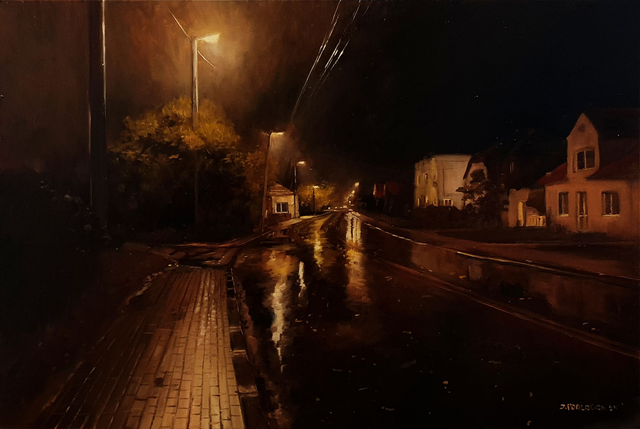 Deszcz cz.2, nokturn z Radomyśla nad Sanem 60x80 olej płótno 2022 oprawiony