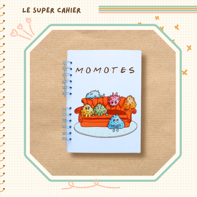 Cahier reliure spirale illustré d'une célèbre bande de Momotes 
