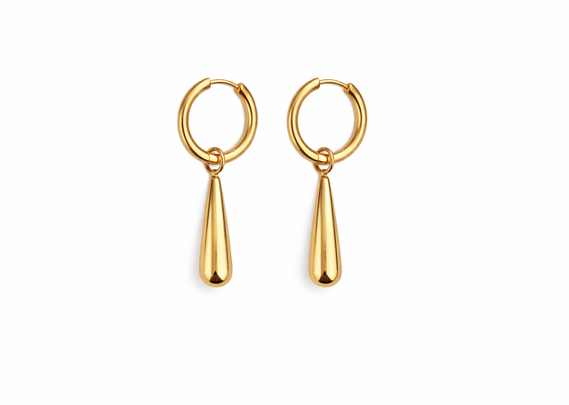 Argollas acero dorado lágrimas 