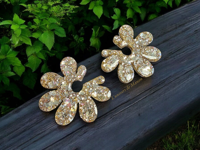 Boucles d'oreilles " Julia " en résine et paillettes pour femme, tendance