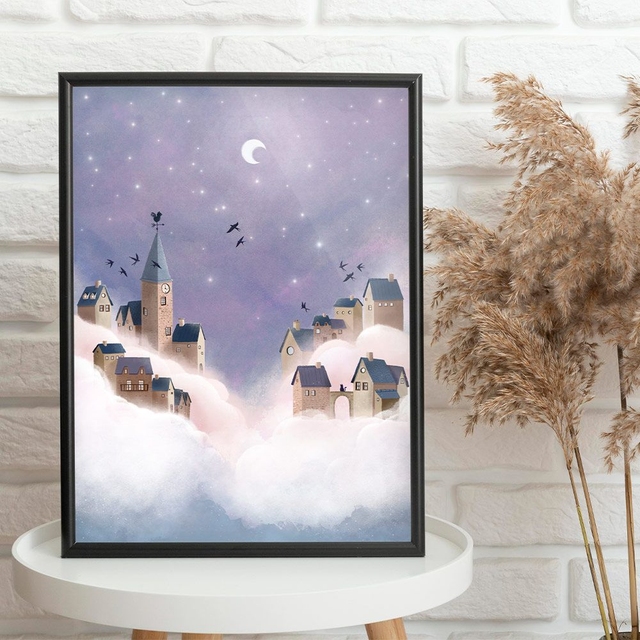 "Village dans le ciel" Affiche A5, A4 ou A3