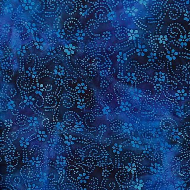 John Loudon Cotton Batik -  Blue Daisy Swirl