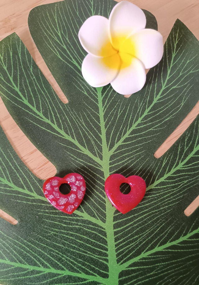Pampilles coeurs rouges et argent réversibles 