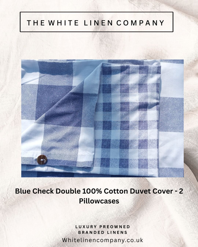 Blue  Check Double Duvet Cover with 2 x Pillowcases