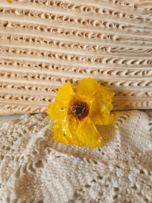 Broche coreopsis fleurs séchée résine 