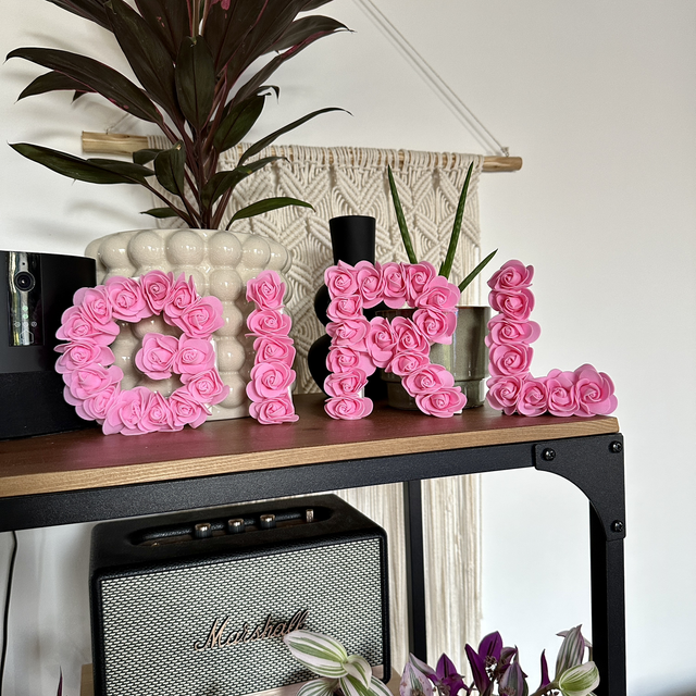 Composition de lettre en rose