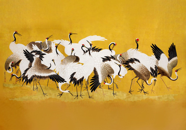 Japanese Flock of Cranes by Ishida Yūtei