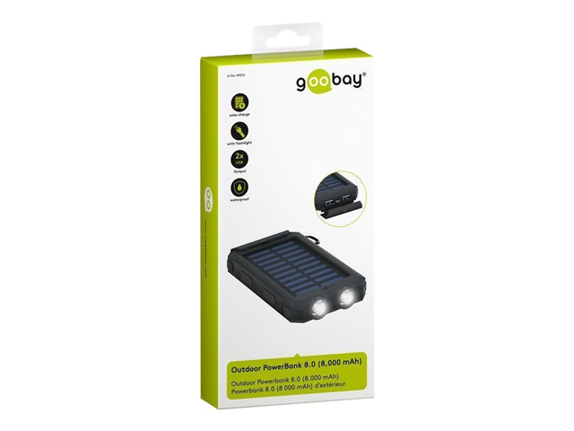goobay Outdoor PowerBank 8.0 Solarstrømbank 8000mAh Sort