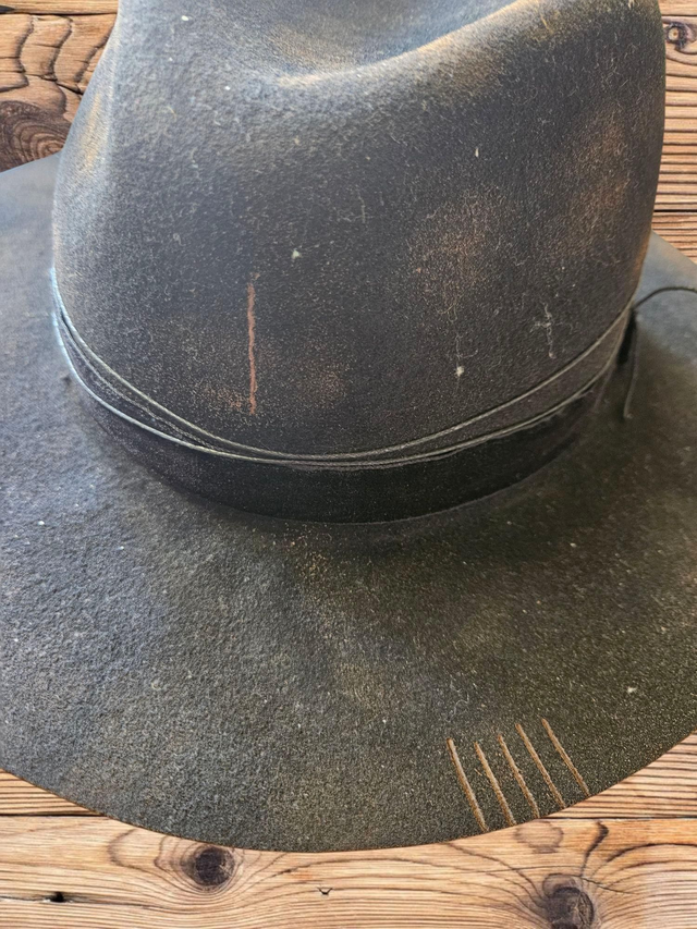 Distressed black fedora