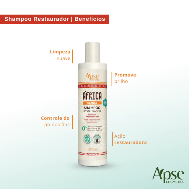 Shampoo restaurador África baobá Apse 300ml
