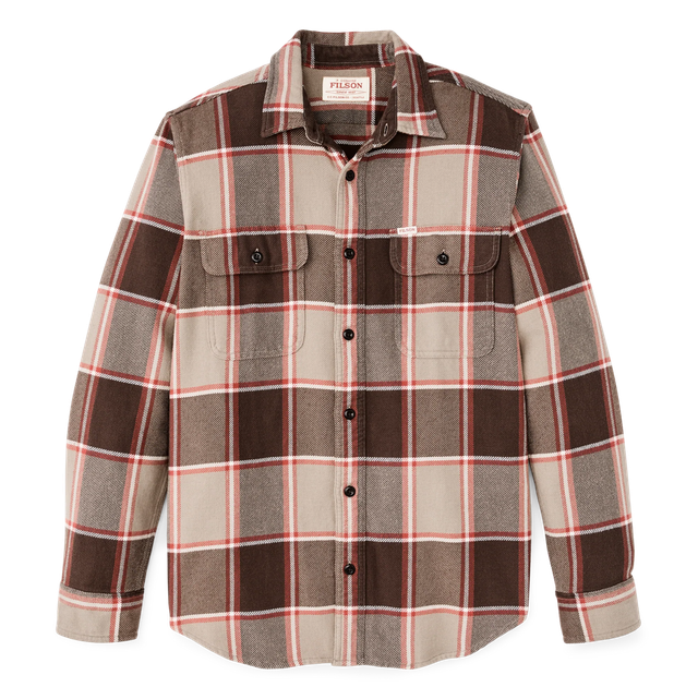 Filson Vintage Flannel Work Shirt Tan Orange Multi Plaid