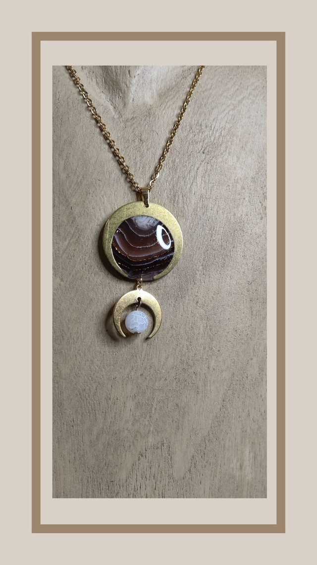 Collier fausse Agathe marron lune