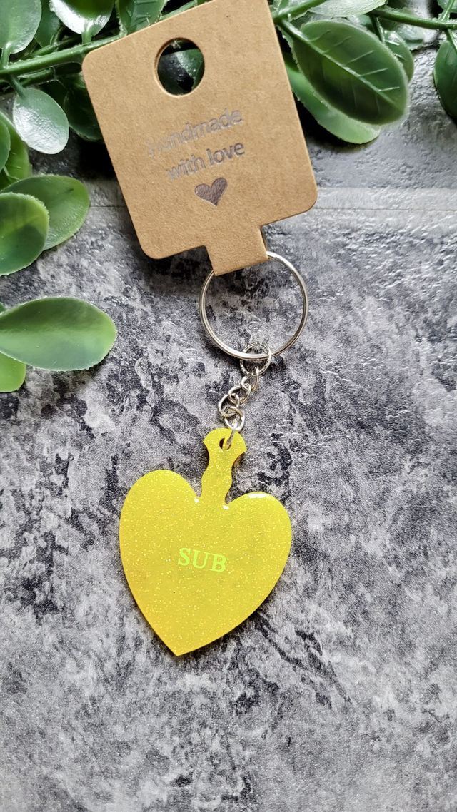 Heart Paddle Keychain - Yellow Glitter SUB Keyring