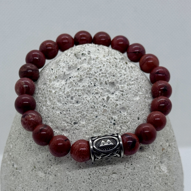 Bracelet en jaspe rouge &amp; rune Berkana en inox
