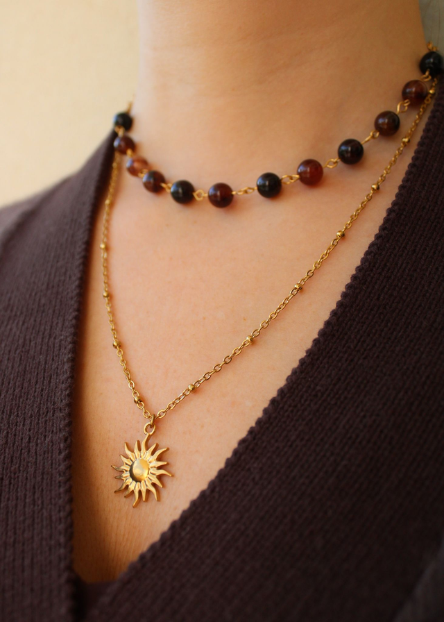 Collier Soleil Chaud – Acier Inox &amp; Perles Naturelles