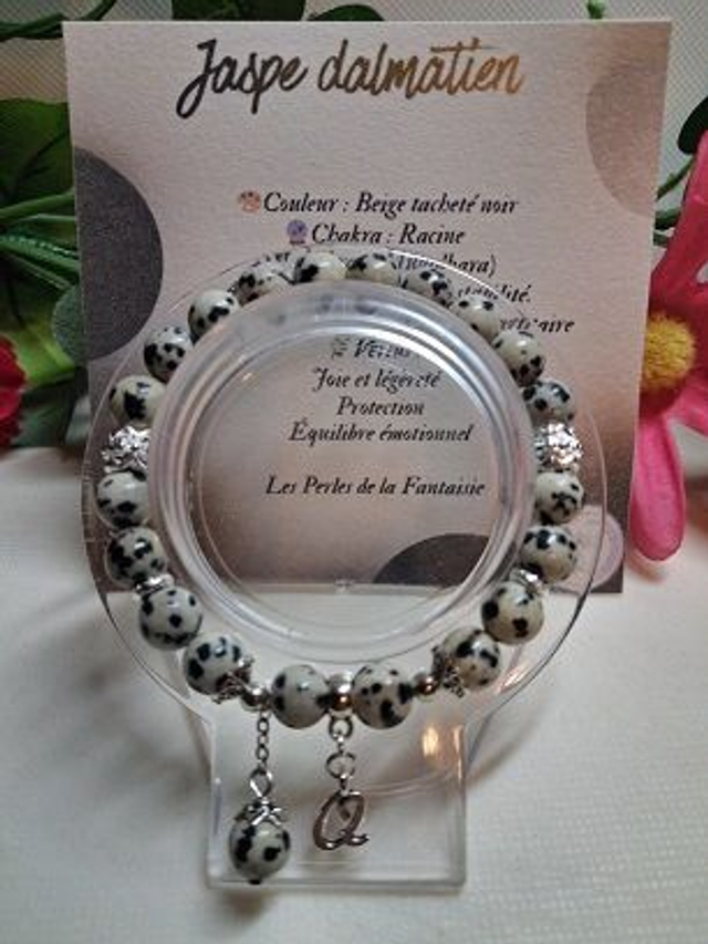 Bracelet en Jaspe Dalmatien + carte chakra incluse