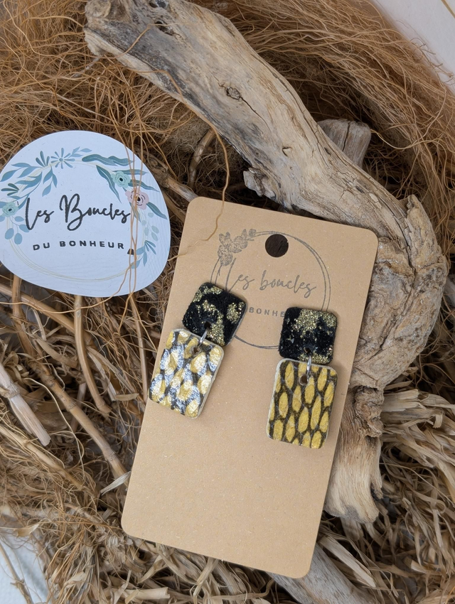 Boucles d&#039;oreilles Anti Gaspi  jaune noir ag017