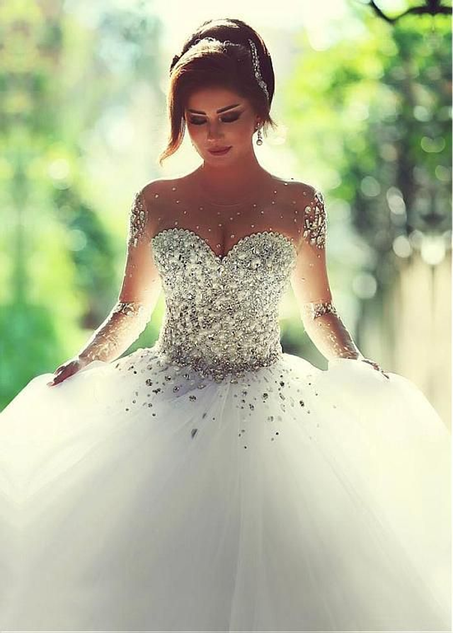 Robe de Mariée Princesse en Tulle avec Paillettes Corsé en Cristal de Luxe / Réf : RMP45
