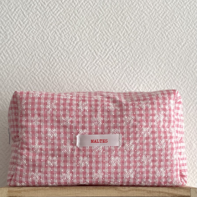 Trousse cube vichy rose