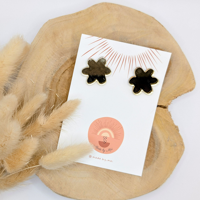 Petites boucles fleurs dorées effet miroir