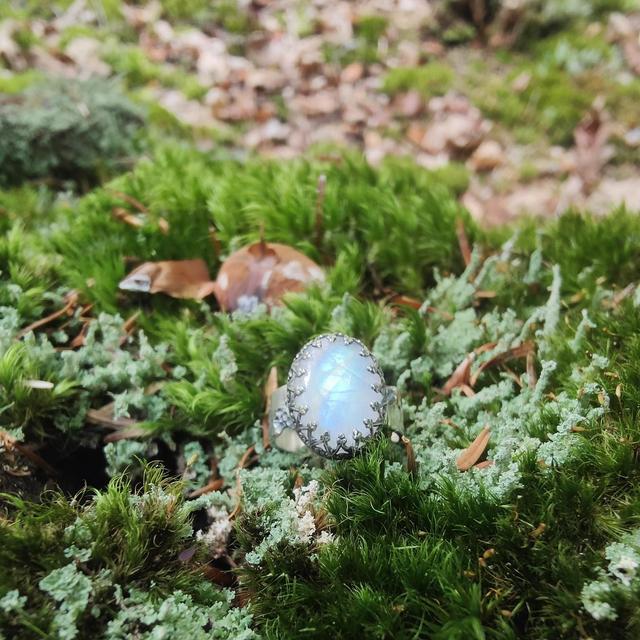 Bague "Désolation" Pierre De Lune Arc-en-ciel Argent Argent Massif