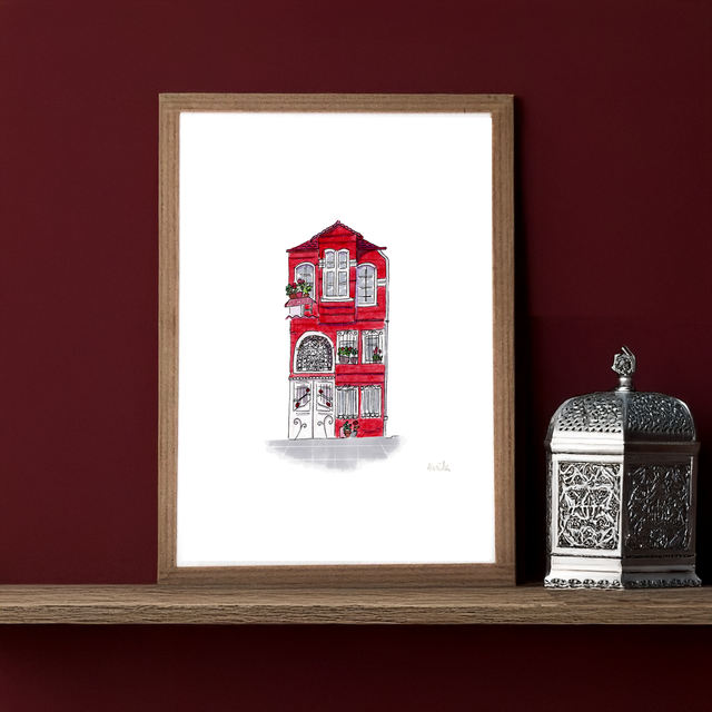 Balat, Istanbul House, Art Print - Oriental Wall Decor - Istanbul Travel Souvenir