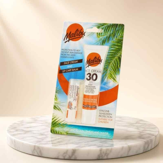 Malibu SPF 30 Lip Care Balm & SPF 50 Face Cream 2pcs Set | Sun Care