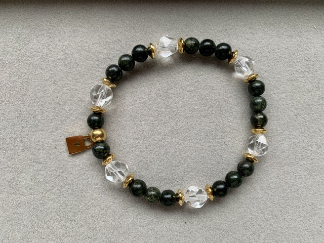 Bracelet Serpentine et Cristal de Roche - Perles de 6mm