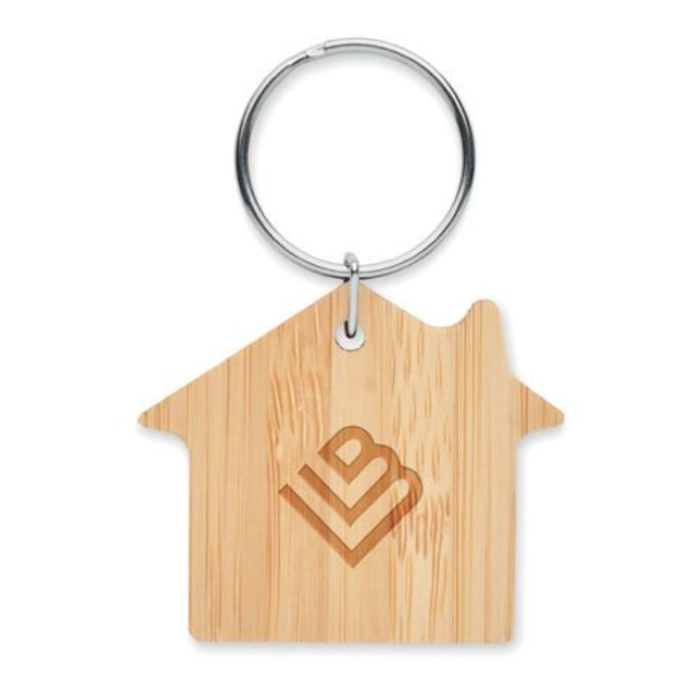 House shaped bamboo key ring