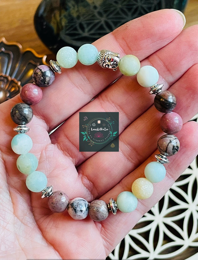 Bracelet Amazonite givrées et Rhodonite