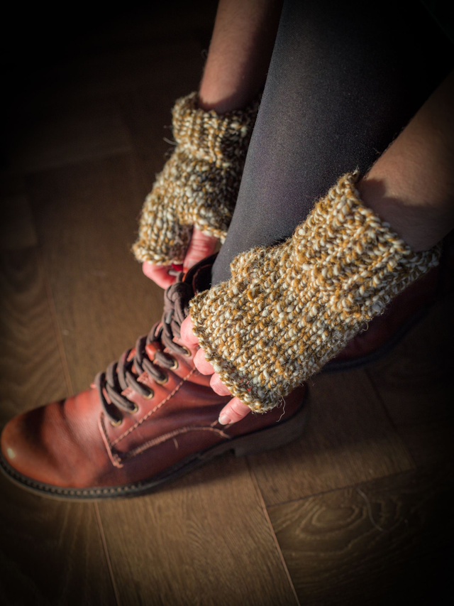 Mitaine en laine filée à la main beige et ocre