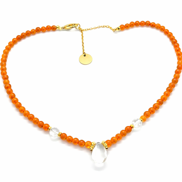 ✨ Collier ras-du-cou « Alor »en Aventurine Orange &amp; Cristal de Roche ✨