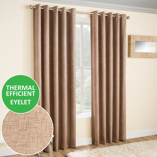 Enhanced Living Vogue Latte Thermal Room Darkening Readymade Eyelet Curtains