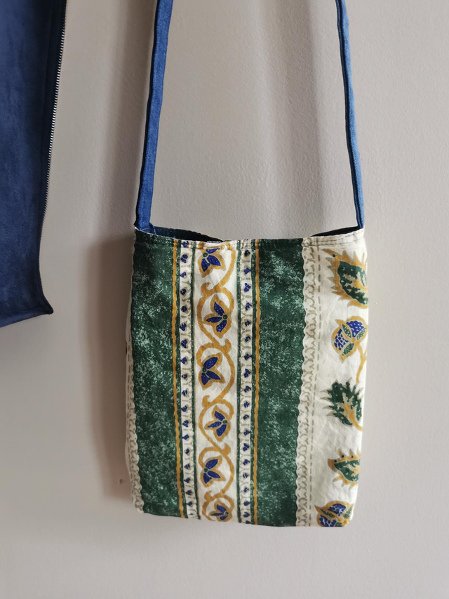 Sac mains libres #124 - Mix de jeans et tissu provençal