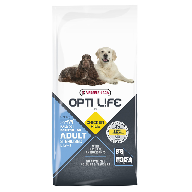 Croquettes Opti Life chien medium &amp; maxi Light Poulet sans gluten : 12.5kg