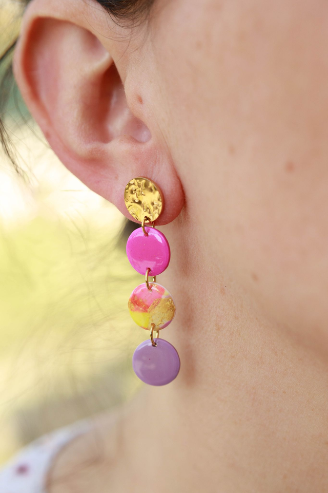 Boucles d&#039;oreilles triple rond Collection Floraison Colorée