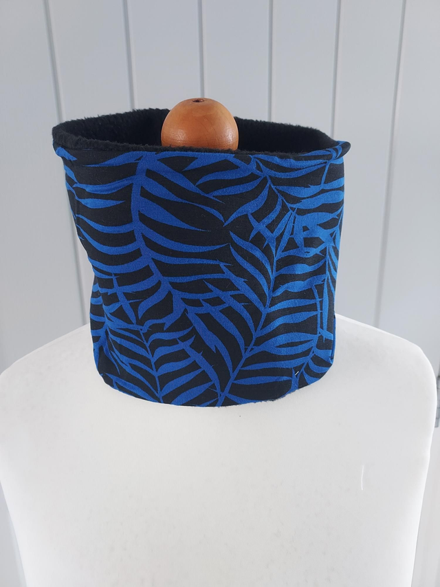 Blue Leaves Neck Warmer, Snood with Black Fleece,