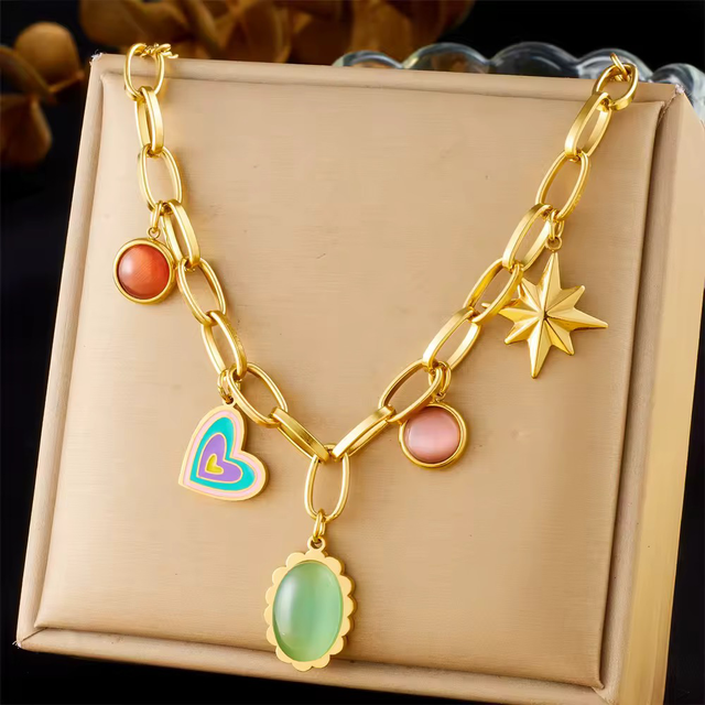 Arcobaleno Collana in acciaio inossidabile multi charme 