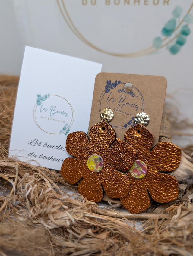 Boucles d'oreilles Ginette orange irisé gi001