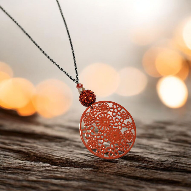 Collier acier inoxydable et cristal orange