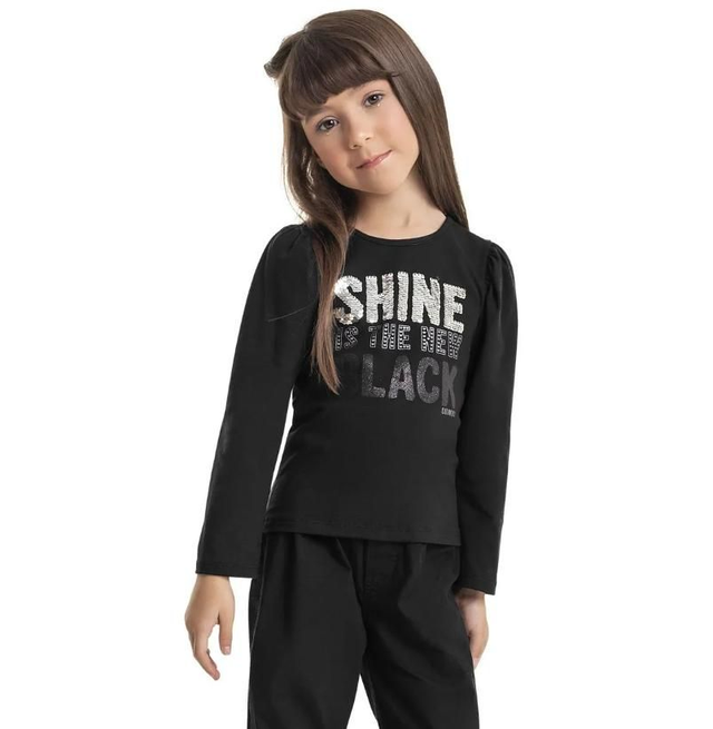 Blusa Com Paetê e Manga Bufante Tam. 14