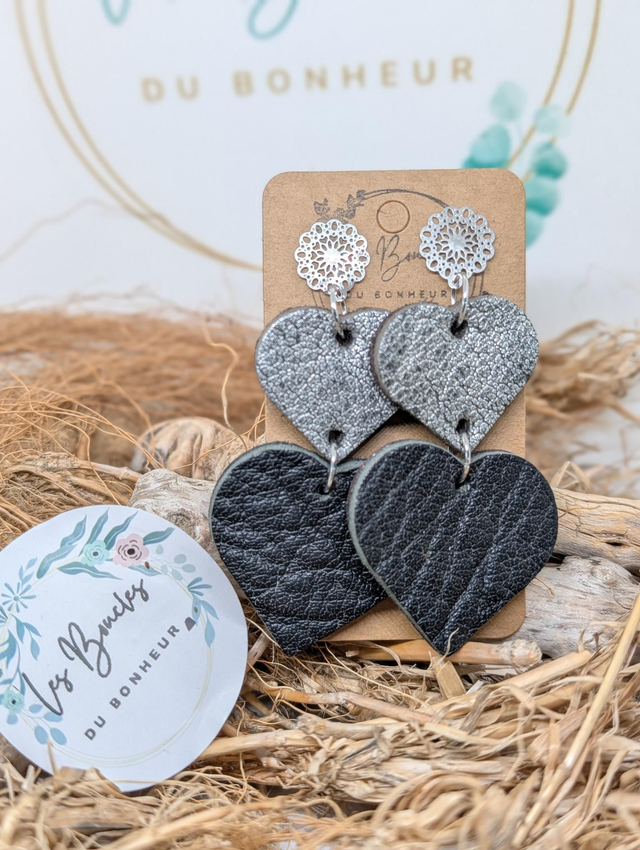 Boucles d'oreilles Marie Laure argenté et noir ml035
