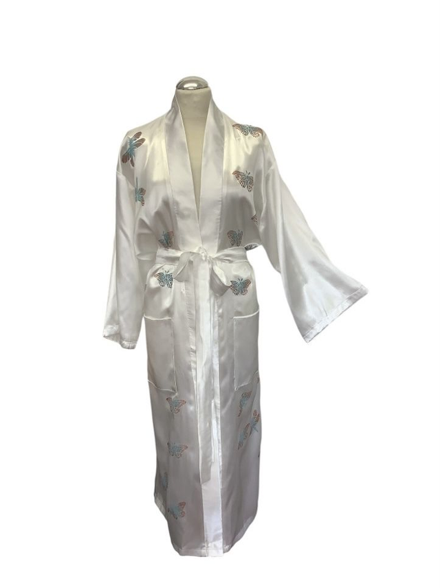 White Luxury Satin Butterflies Long Robe