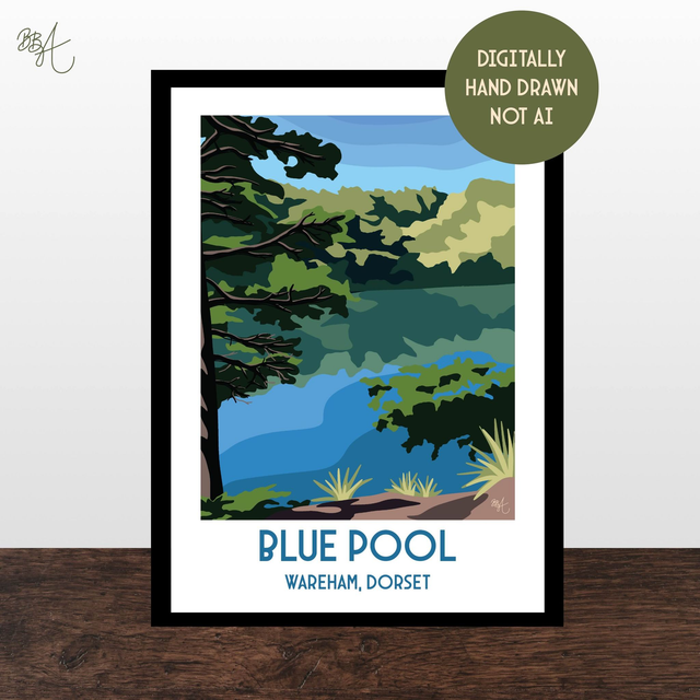 Blue Pool, Travel Poster Print - Vintage Style Dorset Wall Art