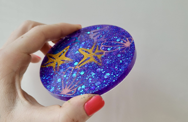 Coaster - Purple and Blue Glitter - Starfish &amp; Shells Ocean Theme